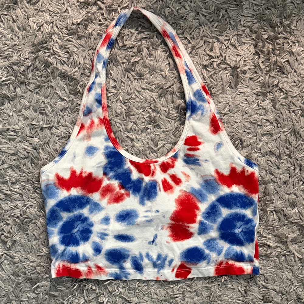 Divided Red and Blue Tie-Dye Crop Top